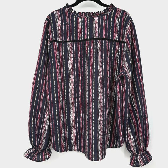 Tea Please Peasant Womens 1X Pink Black dots Balloon Sleeves Boho Blouse Top - Picture 2 of 10